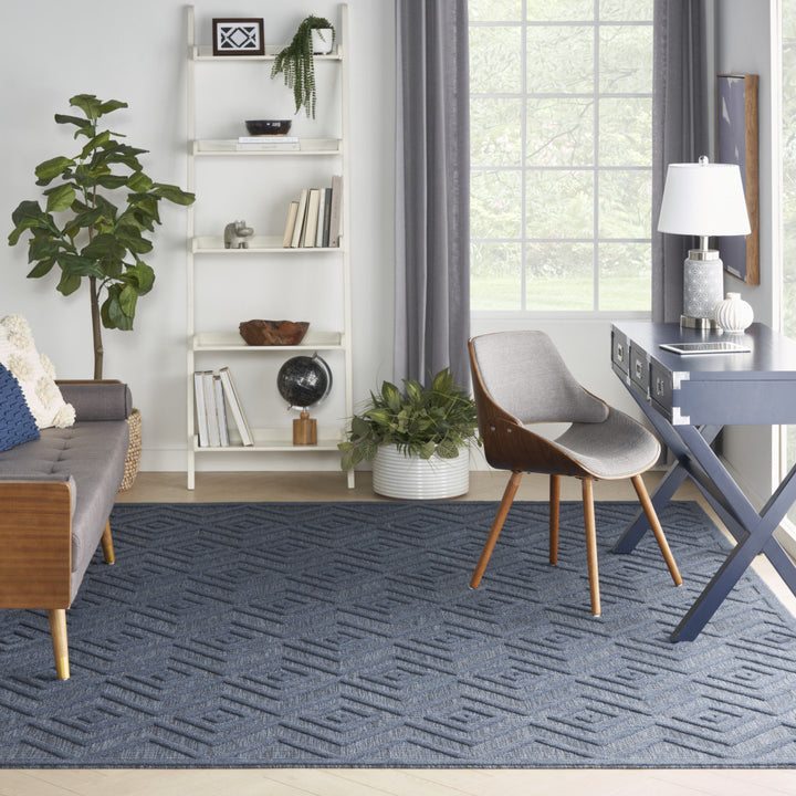 9' x 12' Navy Blue Geometric Flatweave Area Rug