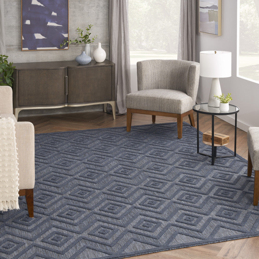 9' x 12' Navy Blue Geometric Flatweave Area Rug