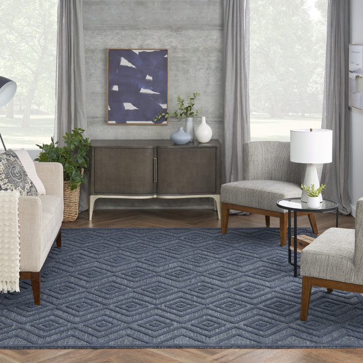 9' x 12' Navy Blue Geometric Flatweave Area Rug