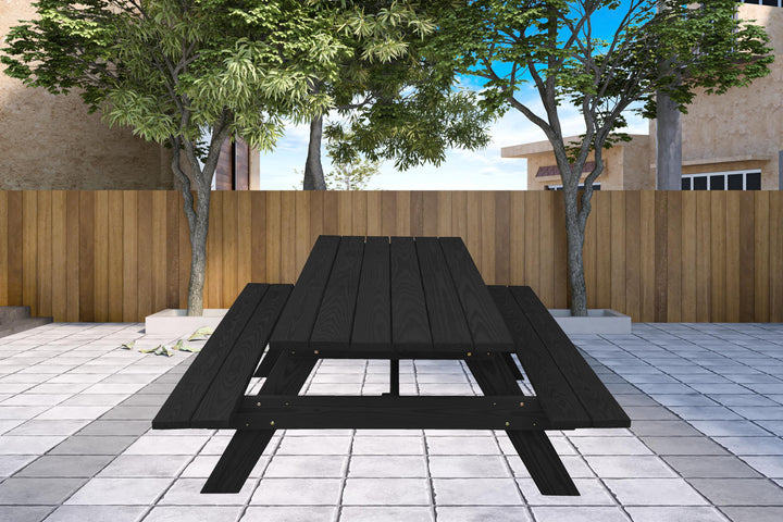 94" Charcoal Solid Wood Outdoor Picnic Table