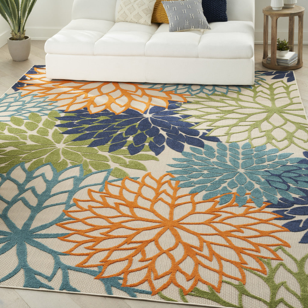 12' X 15' Blue And Green Floral Power Loom Area Rug