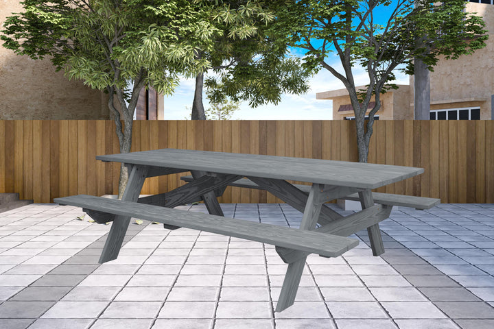 94" Gray Solid Wood Outdoor Picnic Table