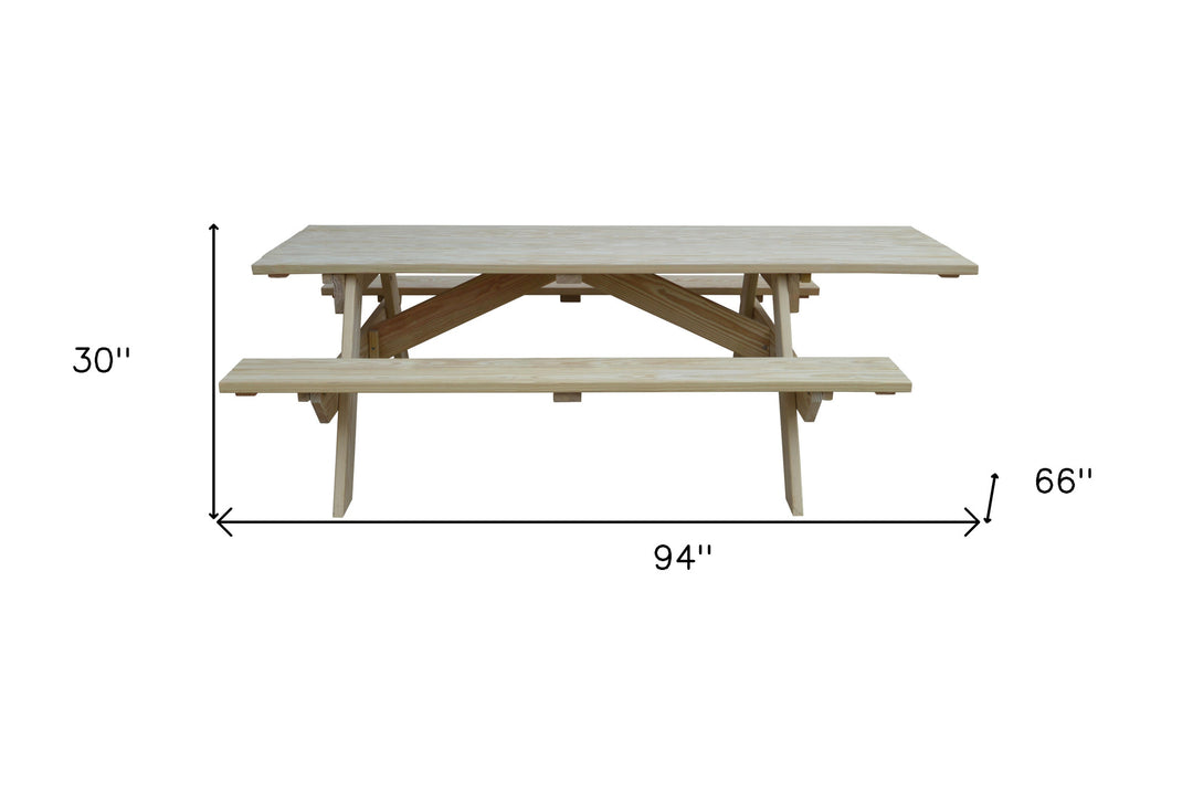 94" Natural Solid Wood Outdoor Picnic Table