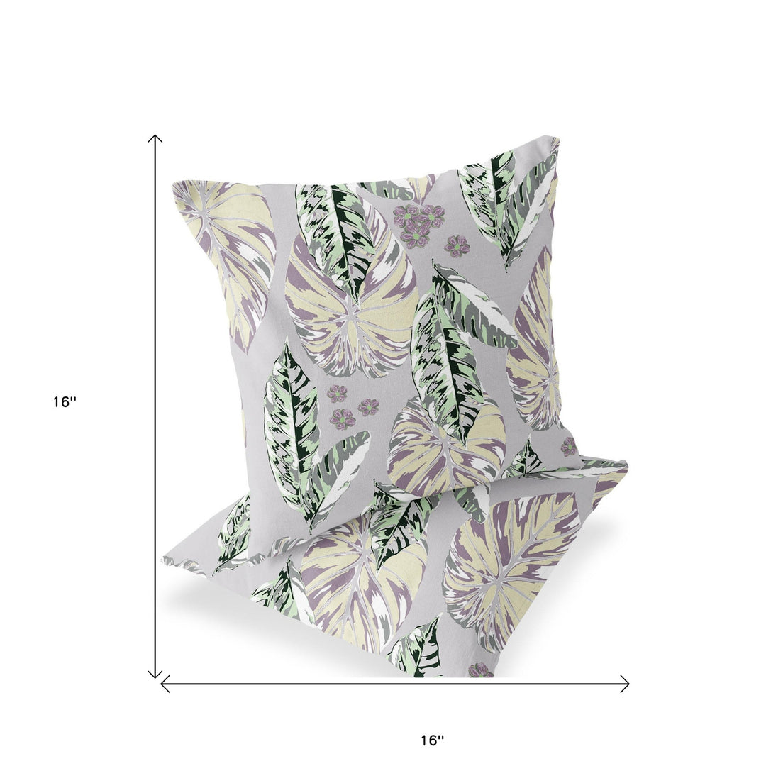 Set of Two 16" X 16" Gray and Purple Blown Seam Botanical Indoor Outdoor Throw Pillow