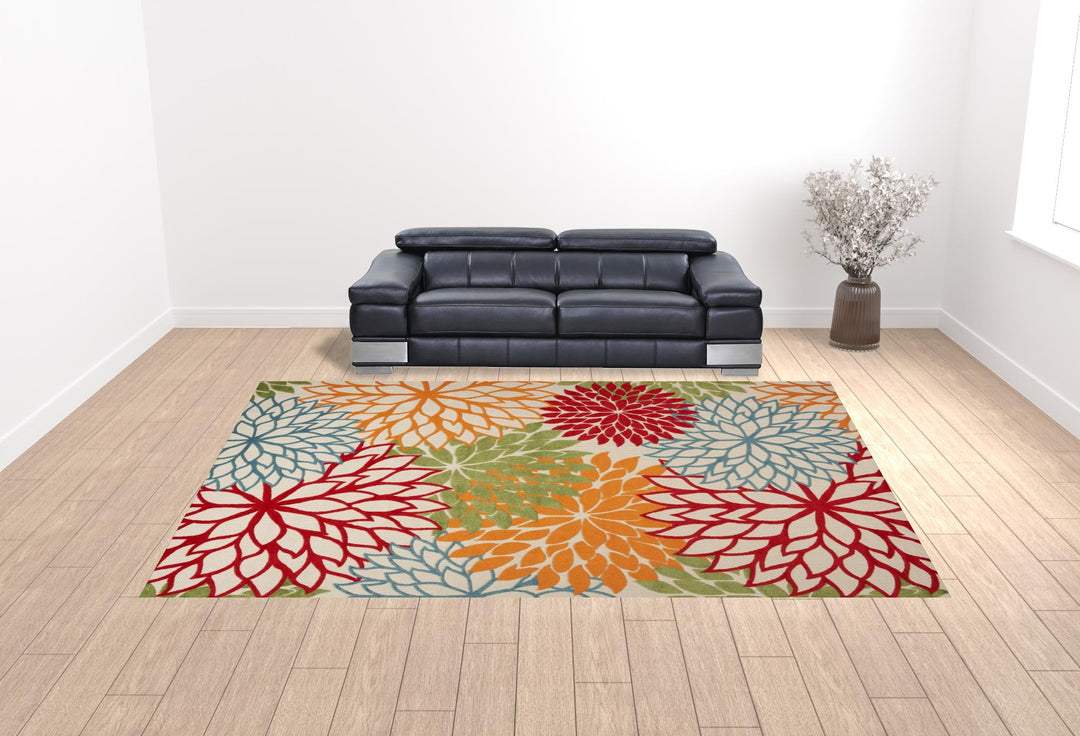 12' X 15' Green Floral Power Loom Area Rug