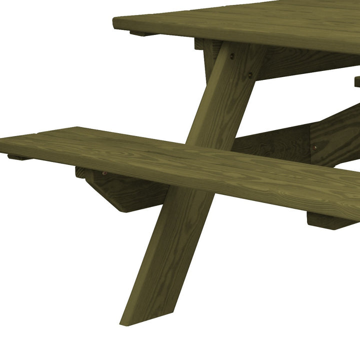 94" Green Solid Wood Outdoor Picnic Table