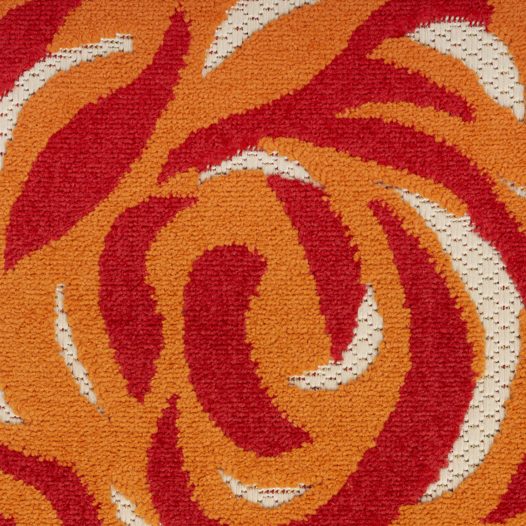 8' Blue and Orange Round Floral Power Loom Area Rug