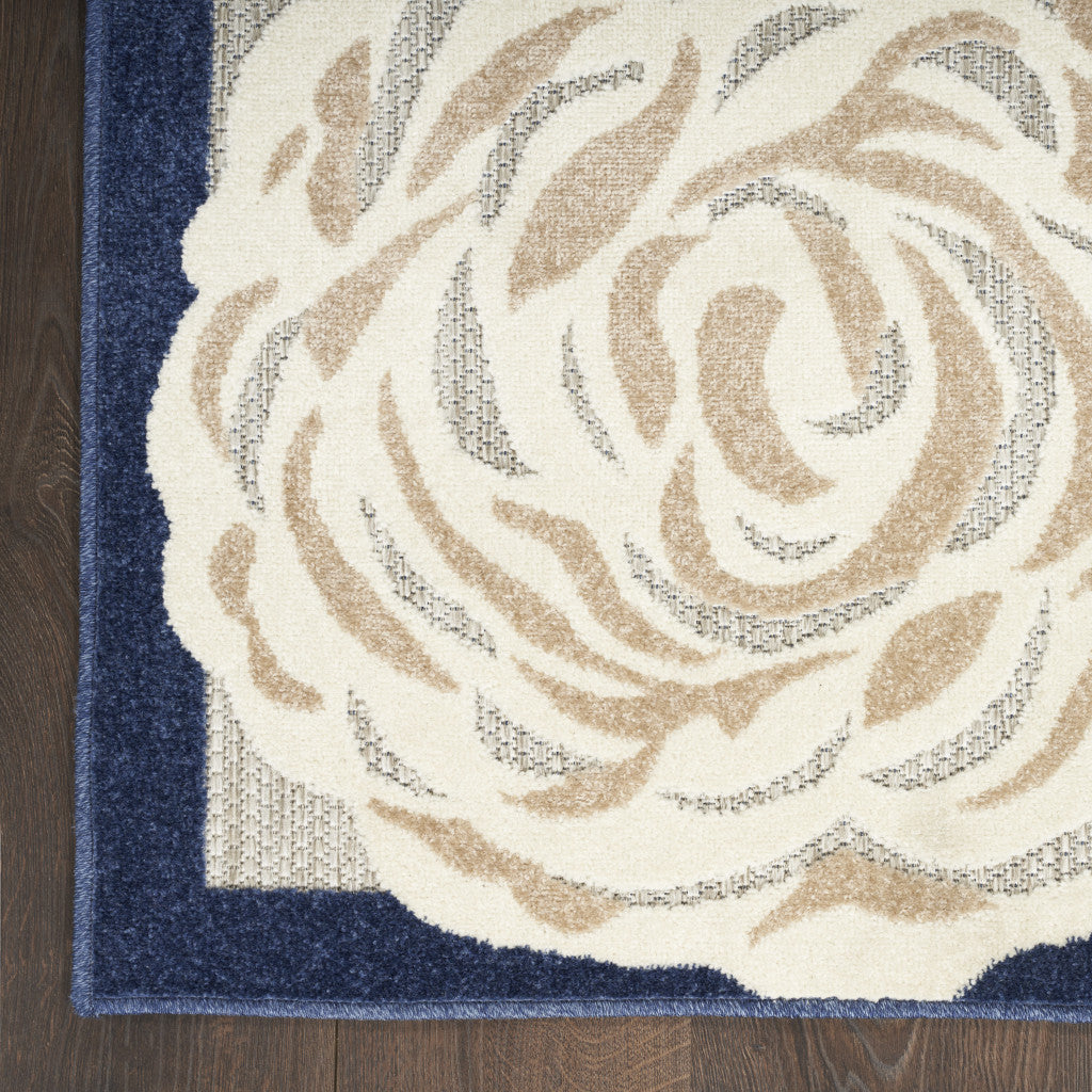 3' X 4' Blue and Orange Floral Power Loom Area Rug