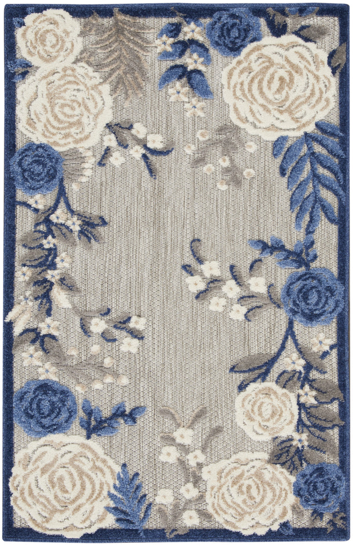 3' X 4' Blue and Orange Floral Power Loom Area Rug