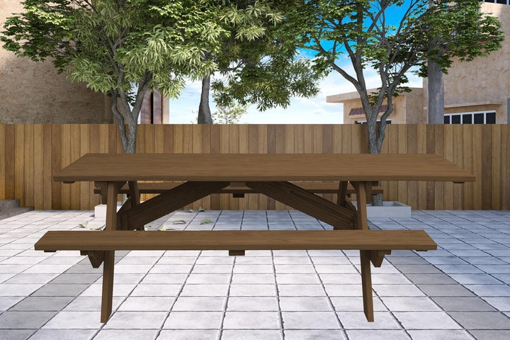 94" Wood Brown Solid Wood Outdoor Picnic Table