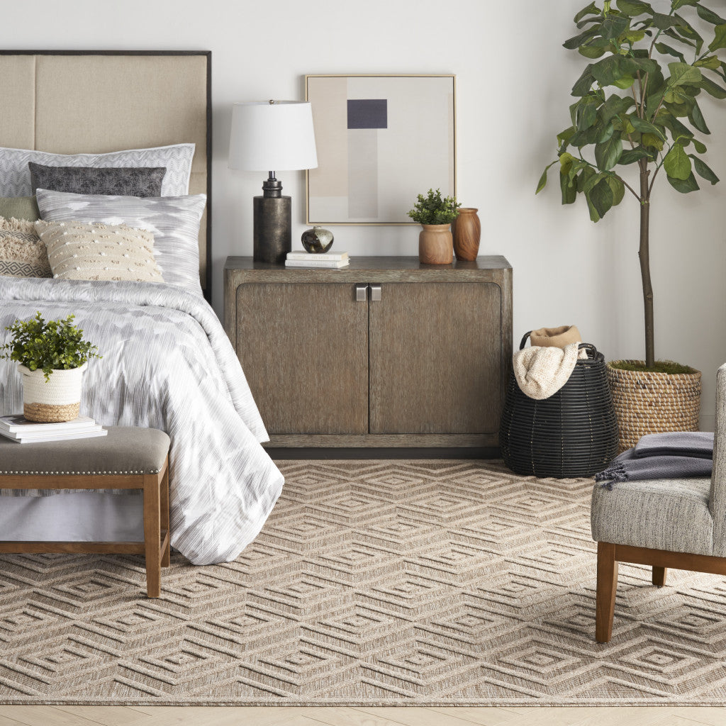 9' x 12' Beige Geometric Flatweave Area Rug