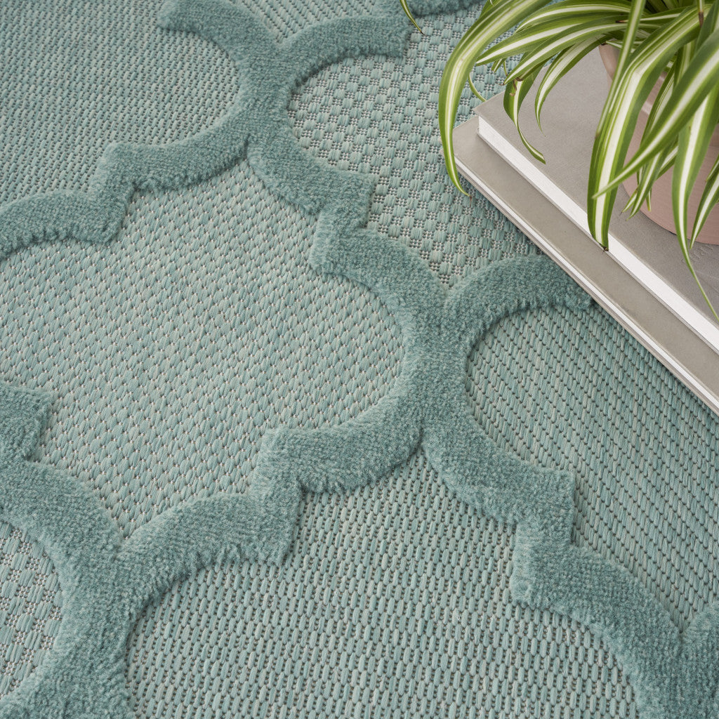 9' x 12' Aqua Geometric Flatweave Area Rug