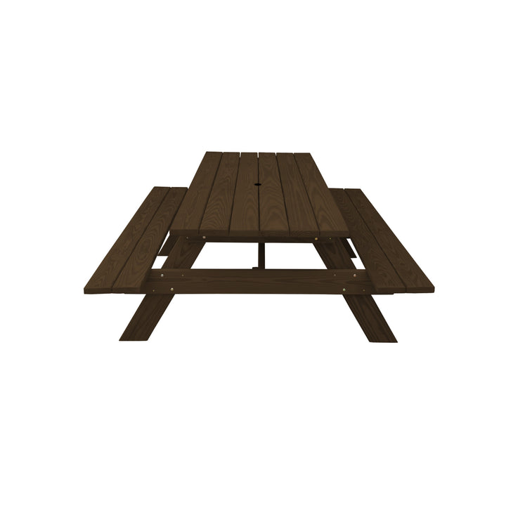 94" Dark Brown Solid Wood Outdoor Picnic Table with Umbrella Hole