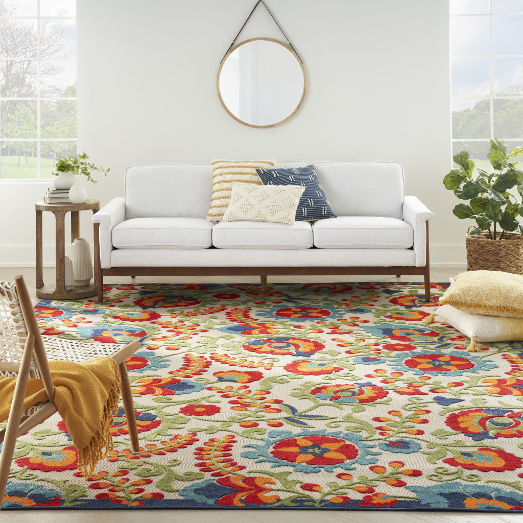 10' x 14' Beige Floral Power Loom Area Rug