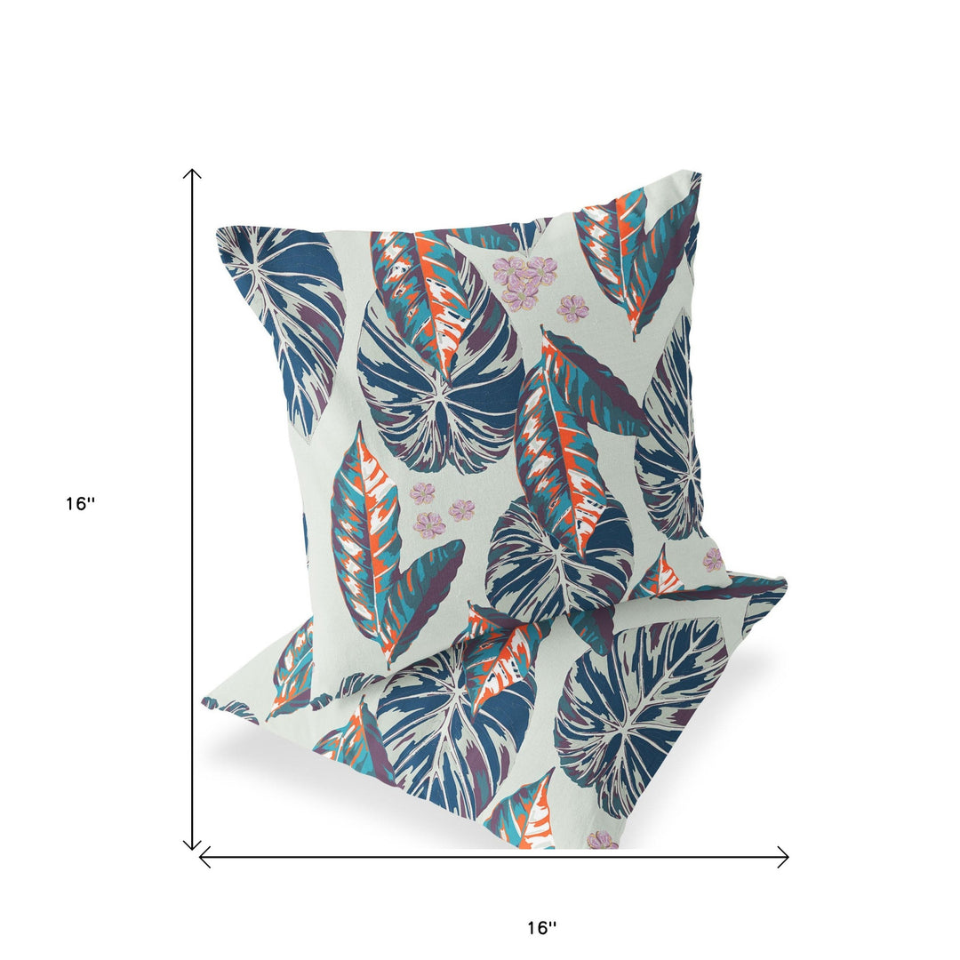 Set of Two 16" X 16" Blue and Gray Blown Seam Botanical Indoor Outdoor Throw Pillow