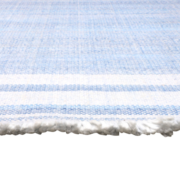 5' x 7' Blue Striped Handmade Stain Resistant Non Skid Indoor Outdoor Area Rug