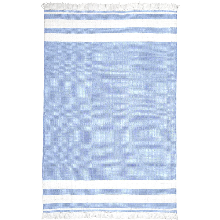 5' x 7' Blue Striped Handmade Stain Resistant Non Skid Indoor Outdoor Area Rug