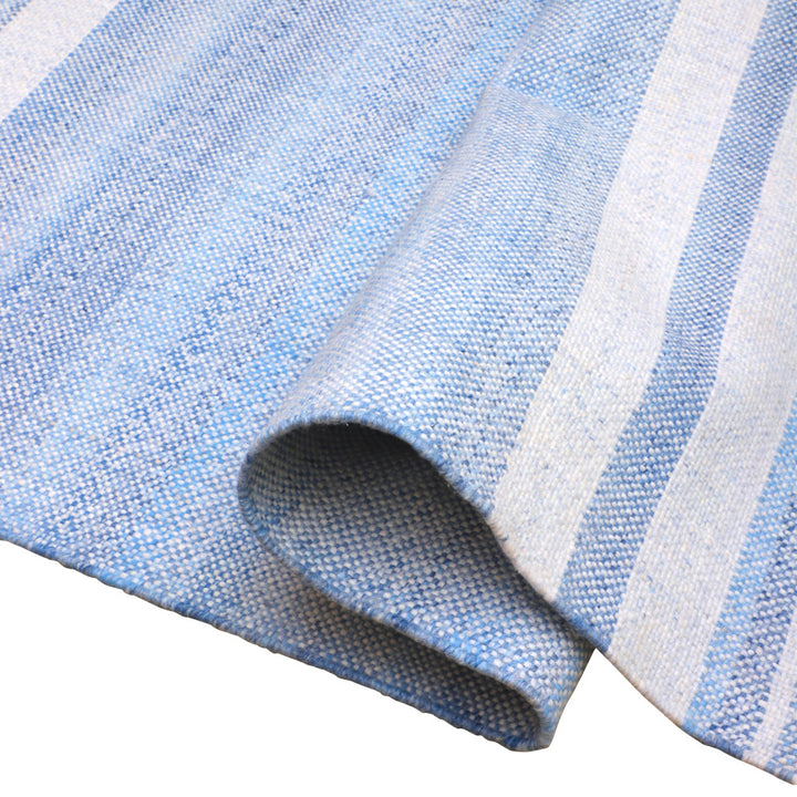 5' x 7' Blue Striped Handmade Stain Resistant Non Skid Indoor Outdoor Area Rug