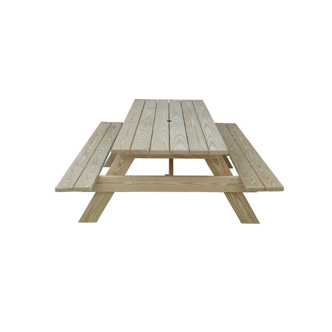 Beige Solid Wood Outdoor Picnic Table Umbrella Hole