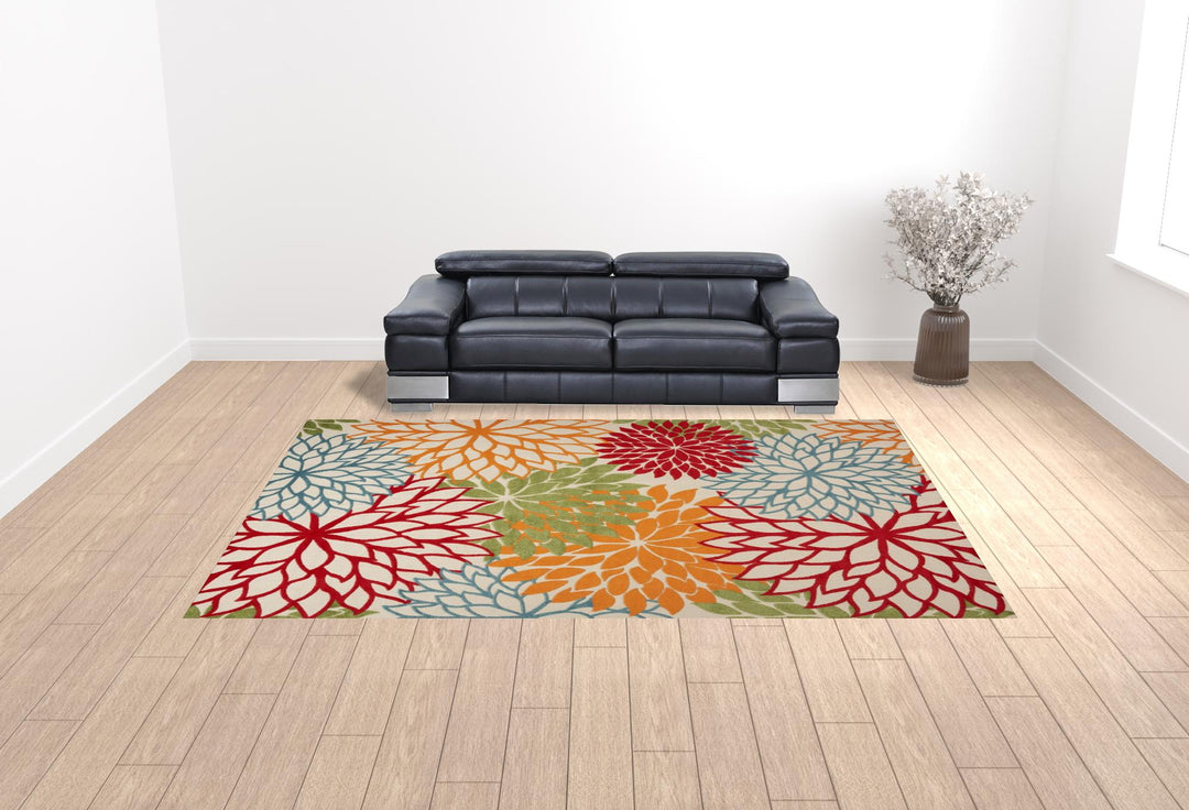 10' x 14' Green Floral Power Loom Area Rug