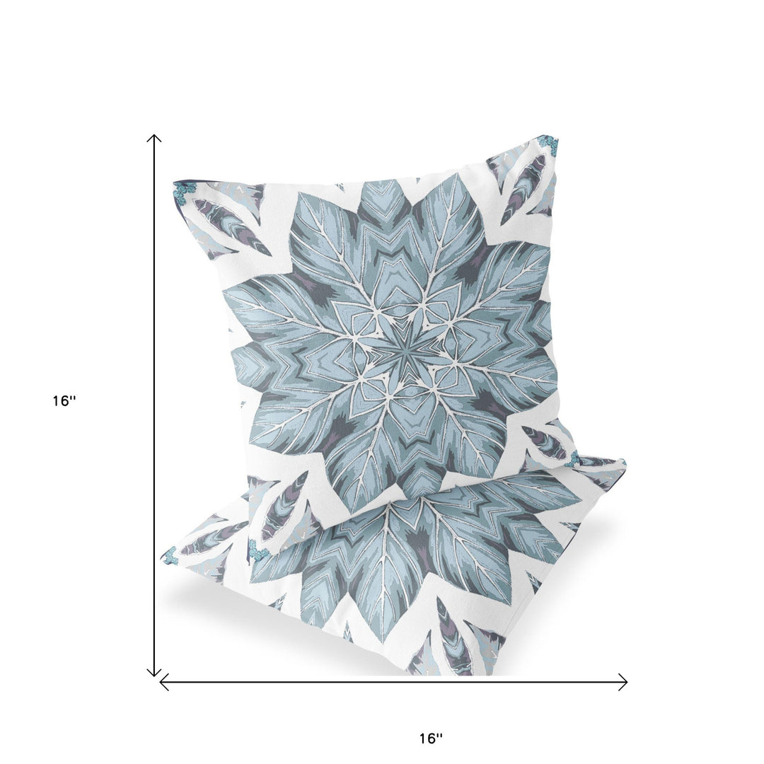 Set of Two 16" X 16" Blue and White Blown Seam Eclectic Indoor Outdoor Throw Pillow