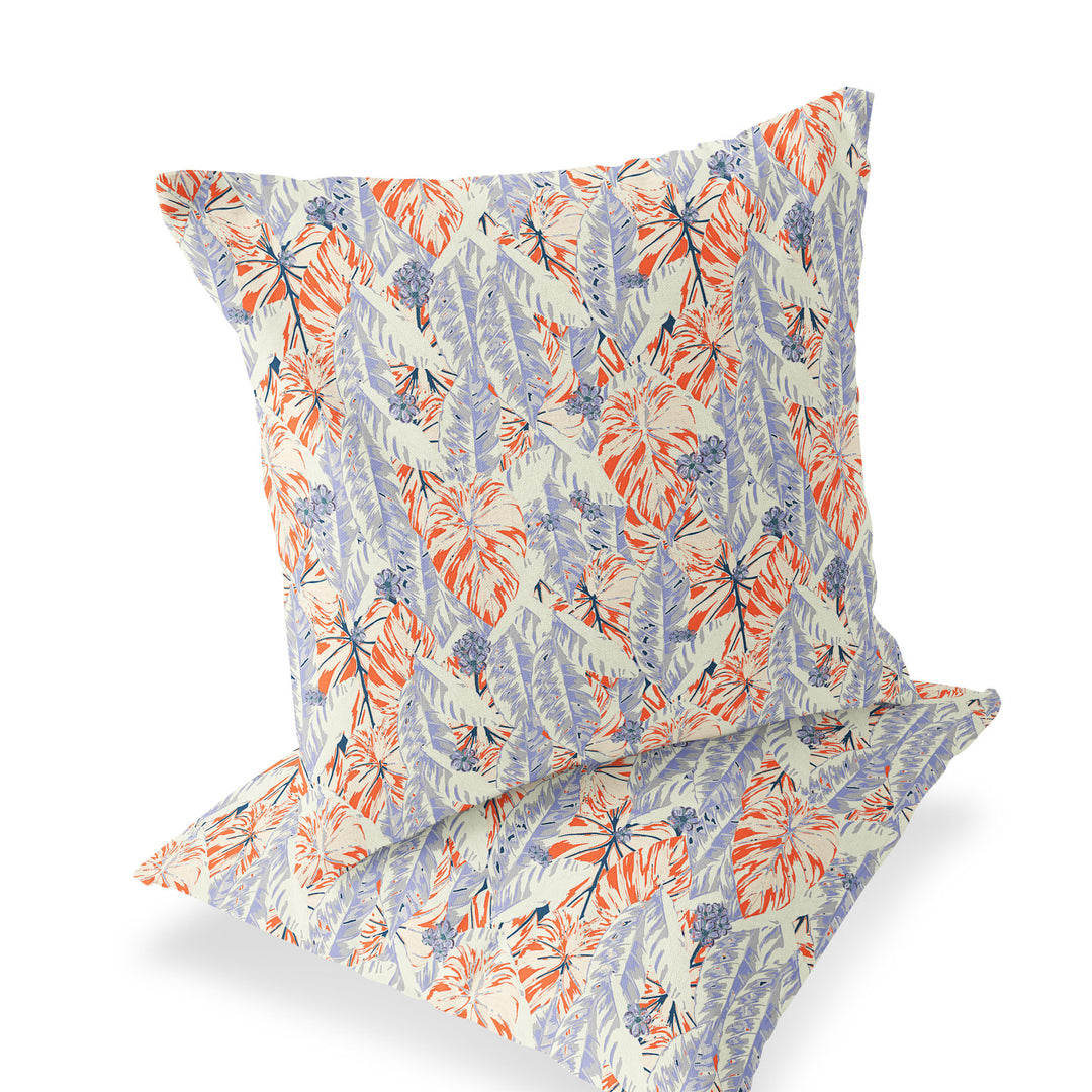 Set of Two 16" X 16" Orange and Ivory Blown Seam Botanical Indoor Outdoor Throw Pillow