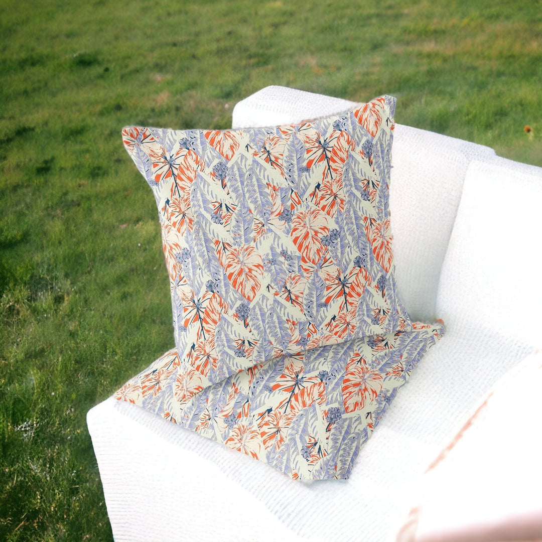 Set of Two 16" X 16" Orange and Ivory Blown Seam Botanical Indoor Outdoor Throw Pillow