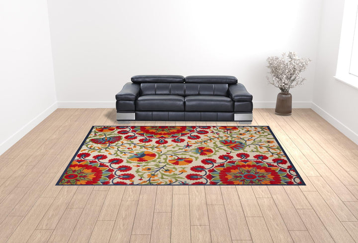 10' x 14' Red Floral Power Loom Area Rug