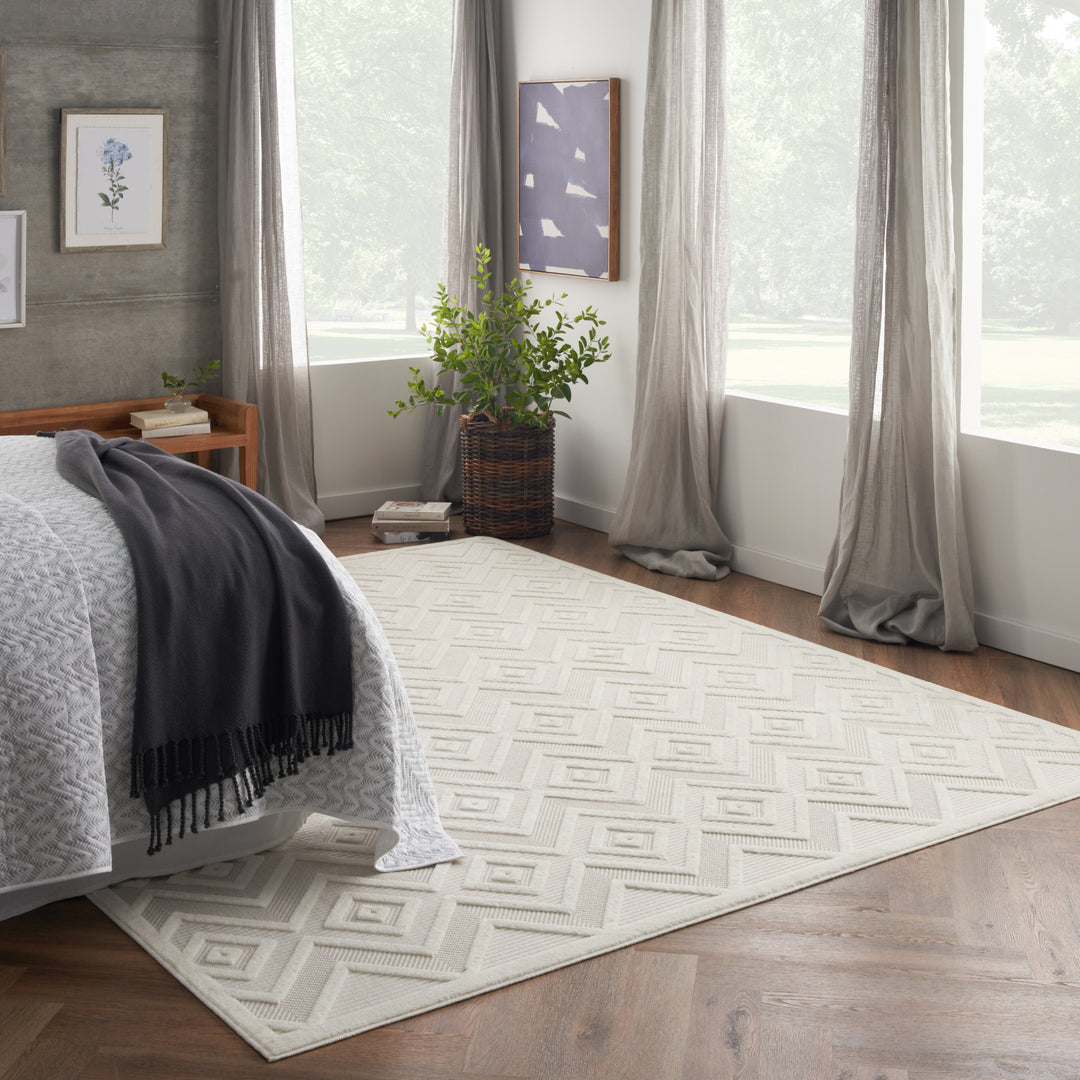 9' x 12' Cream Geometric Flatweave Area Rug