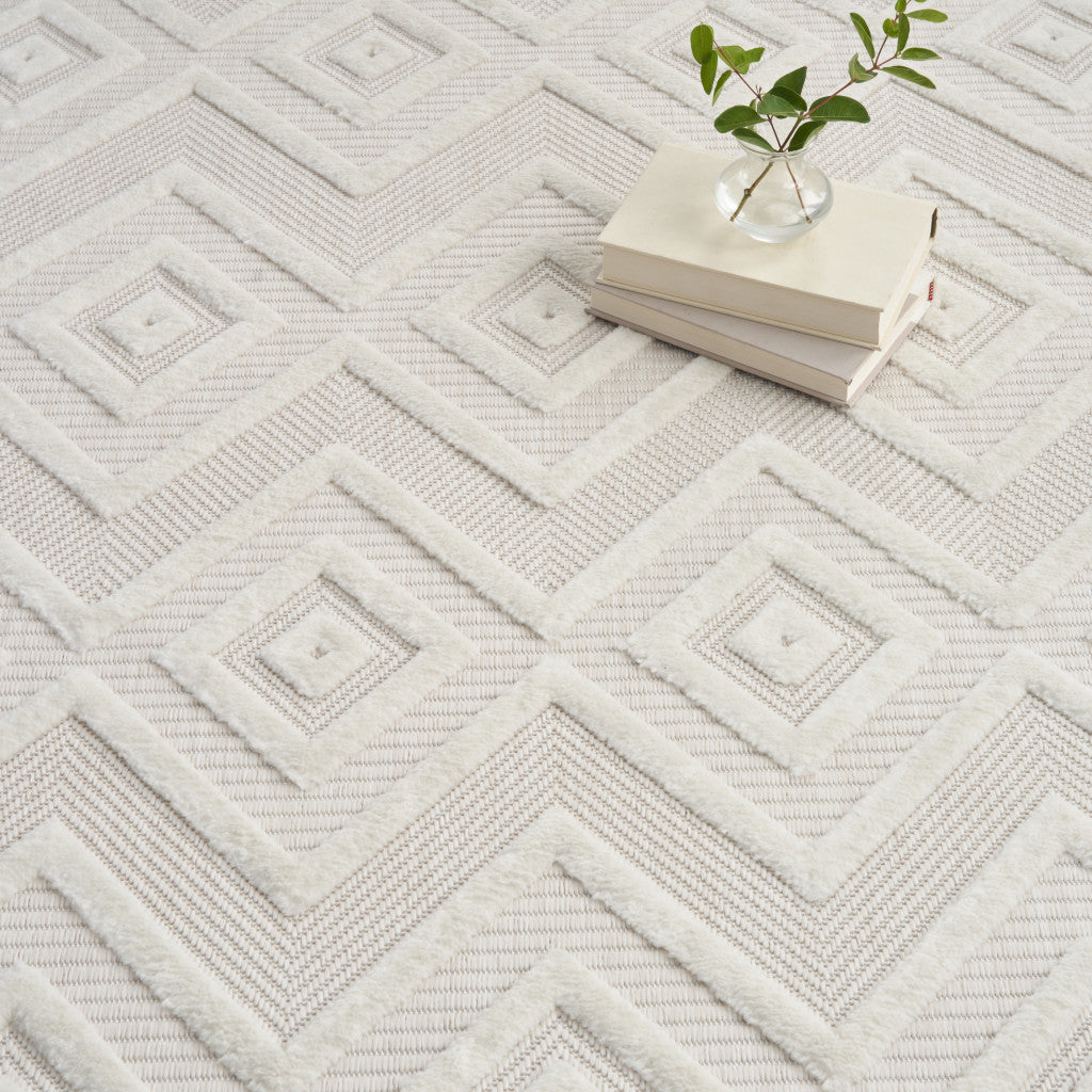 9' x 12' Cream Geometric Flatweave Area Rug