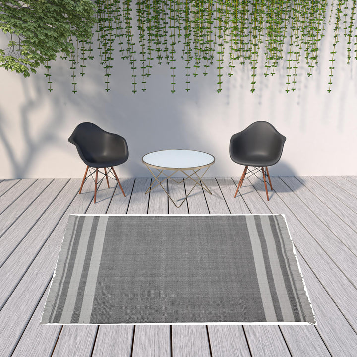 8' x 10' Gray Striped Handmade Stain Resistant Non Skid Indoor Outdoor Area Rug