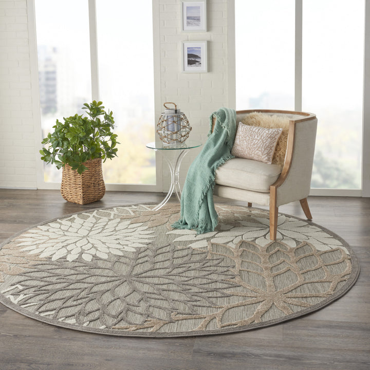 10' Natural Round Floral Power Loom Area Rug