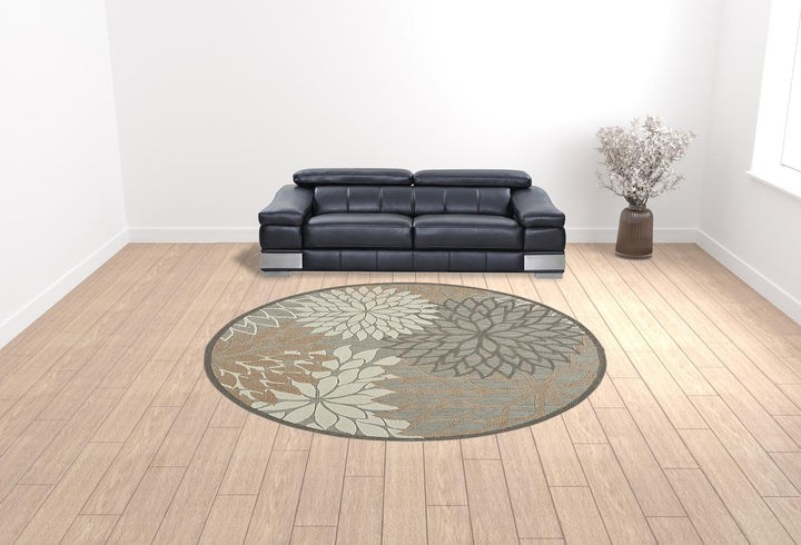 10' Natural Round Floral Power Loom Area Rug