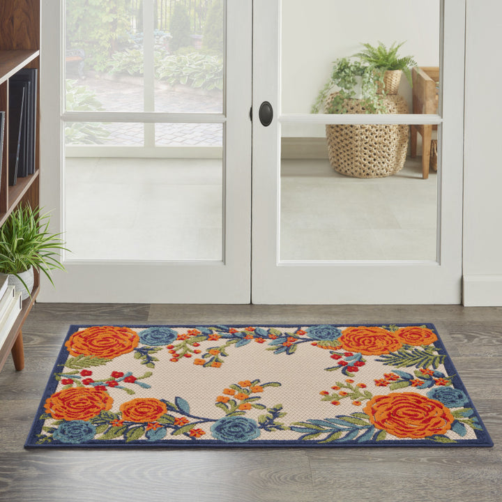 3' X 4' Blue and Orange Floral Power Loom Area Rug