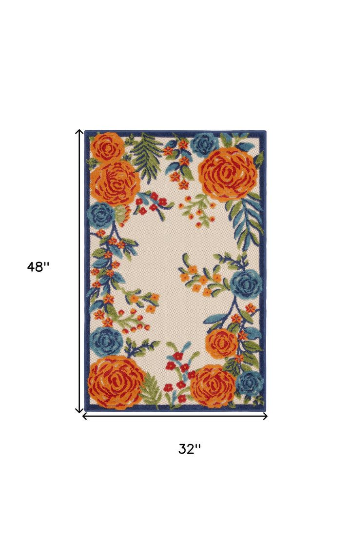 3' X 4' Blue and Orange Floral Power Loom Area Rug