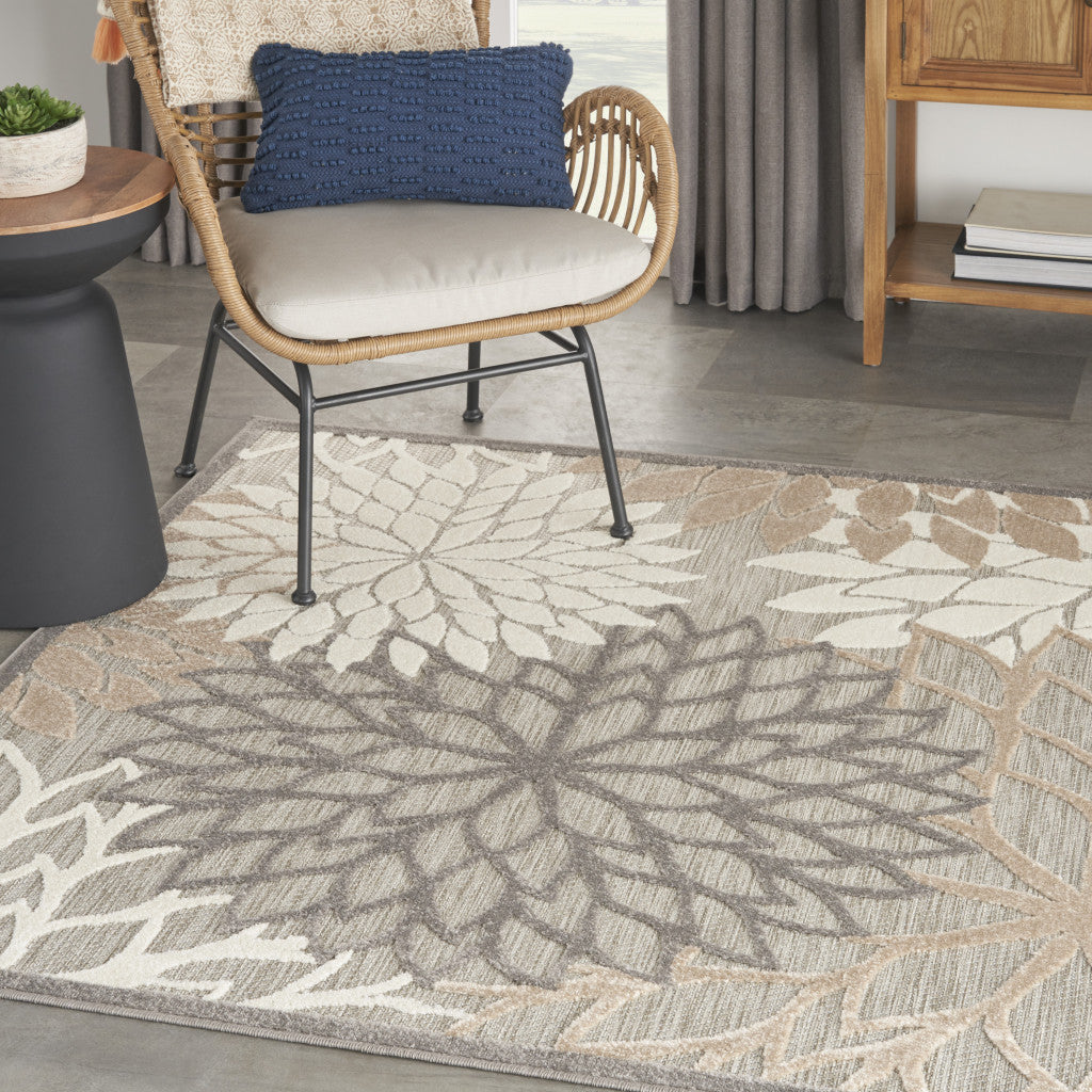 5' Natural Square Floral Power Loom Area Rug