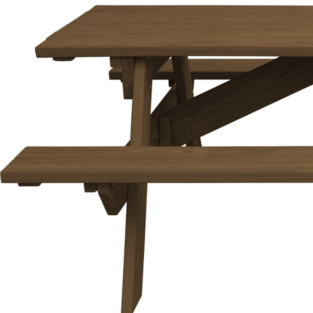 94" Wood Brown Solid Wood Outdoor Picnic Table with Umbrella Hole