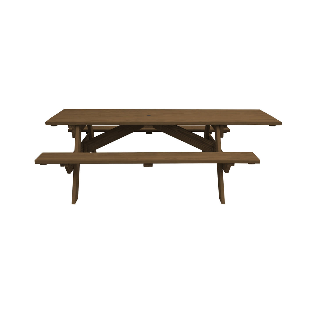 94" Wood Brown Solid Wood Outdoor Picnic Table with Umbrella Hole