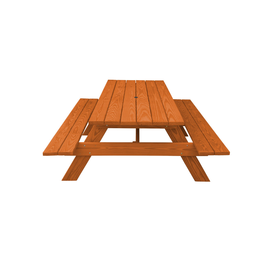 94" Redwood Solid Wood Outdoor Picnic Table with Umbrella Hole