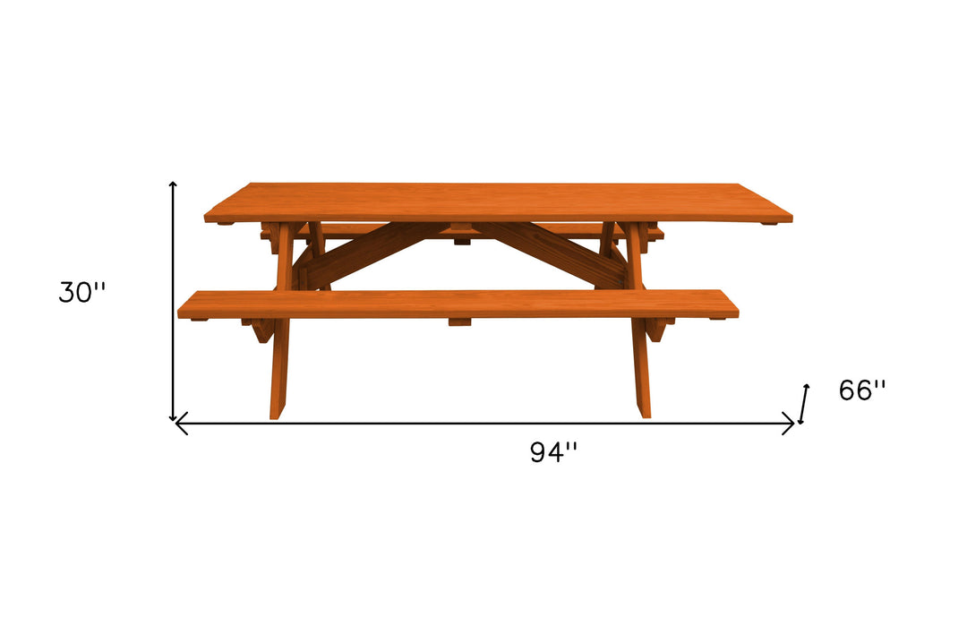 94" Redwood Solid Wood Outdoor Picnic Table