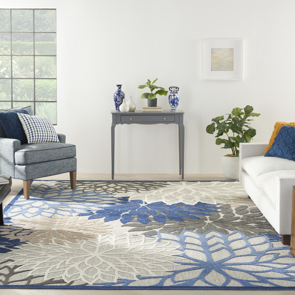 12' x 15' Blue Floral Power Loom Area Rug