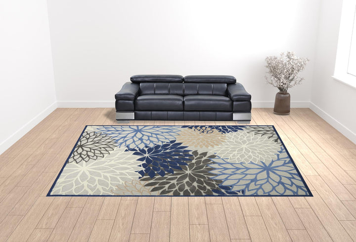 12' x 15' Blue Floral Power Loom Area Rug