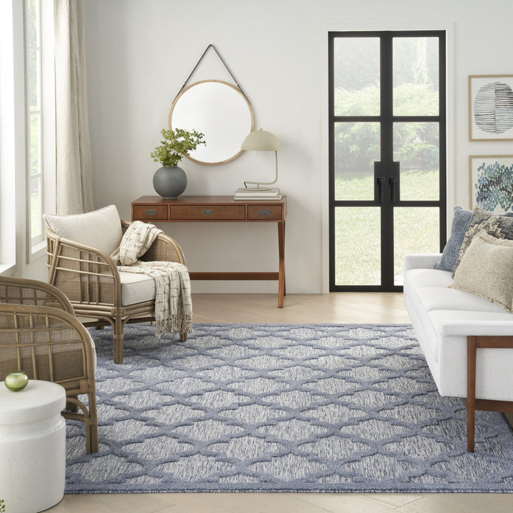 9' x 12' Blue Geometric Flatweave Area Rug