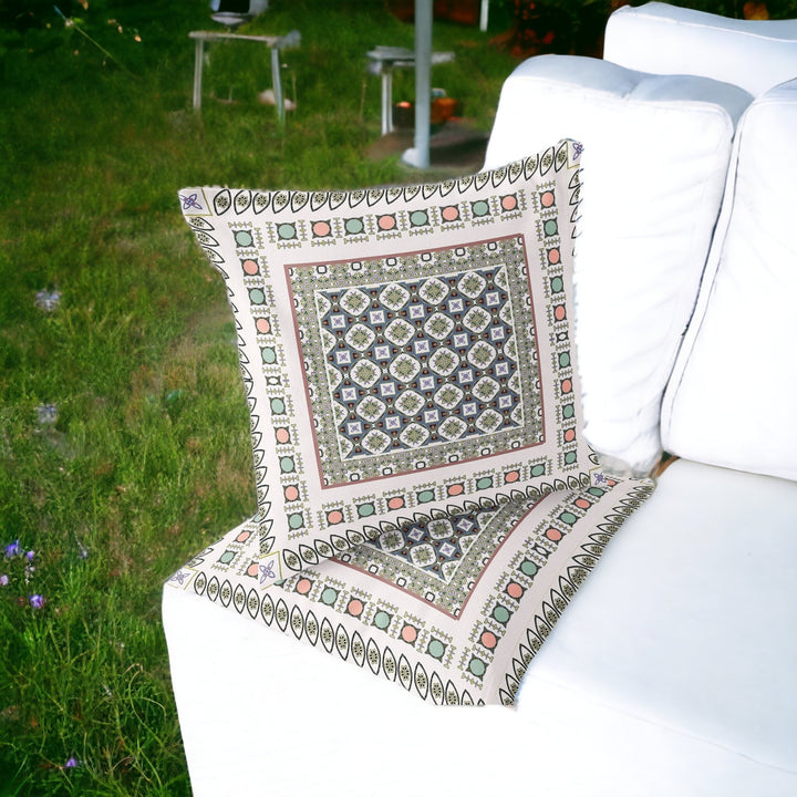 Set of Two 16" X 16" Blue and White Blown Seam Floral Indoor Outdoor Throw Pillow