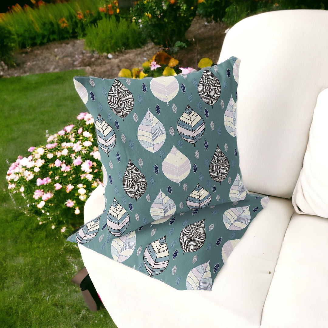 Set of Two 16" X 16" Green and Yellow Blown Seam Botanical Indoor Outdoor Throw Pillow