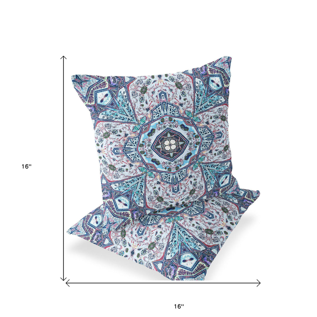 Set of Two 16" X 16" Blue and Gray Blown Seam Floral Indoor Outdoor Throw Pillow