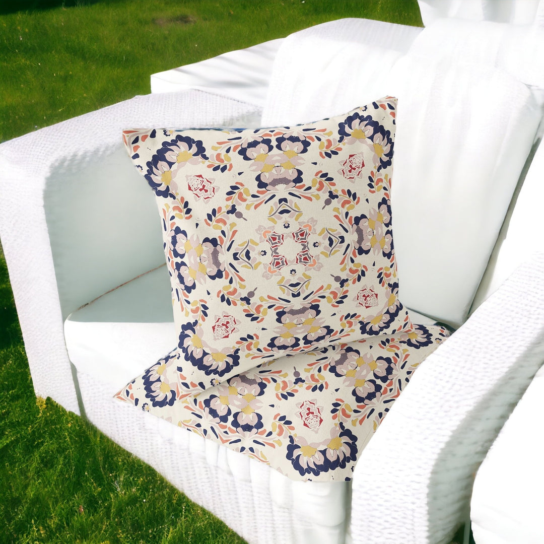 Set of Two 16" X 16" Blue and White Blown Seam Eclectic Indoor Outdoor Throw Pillow