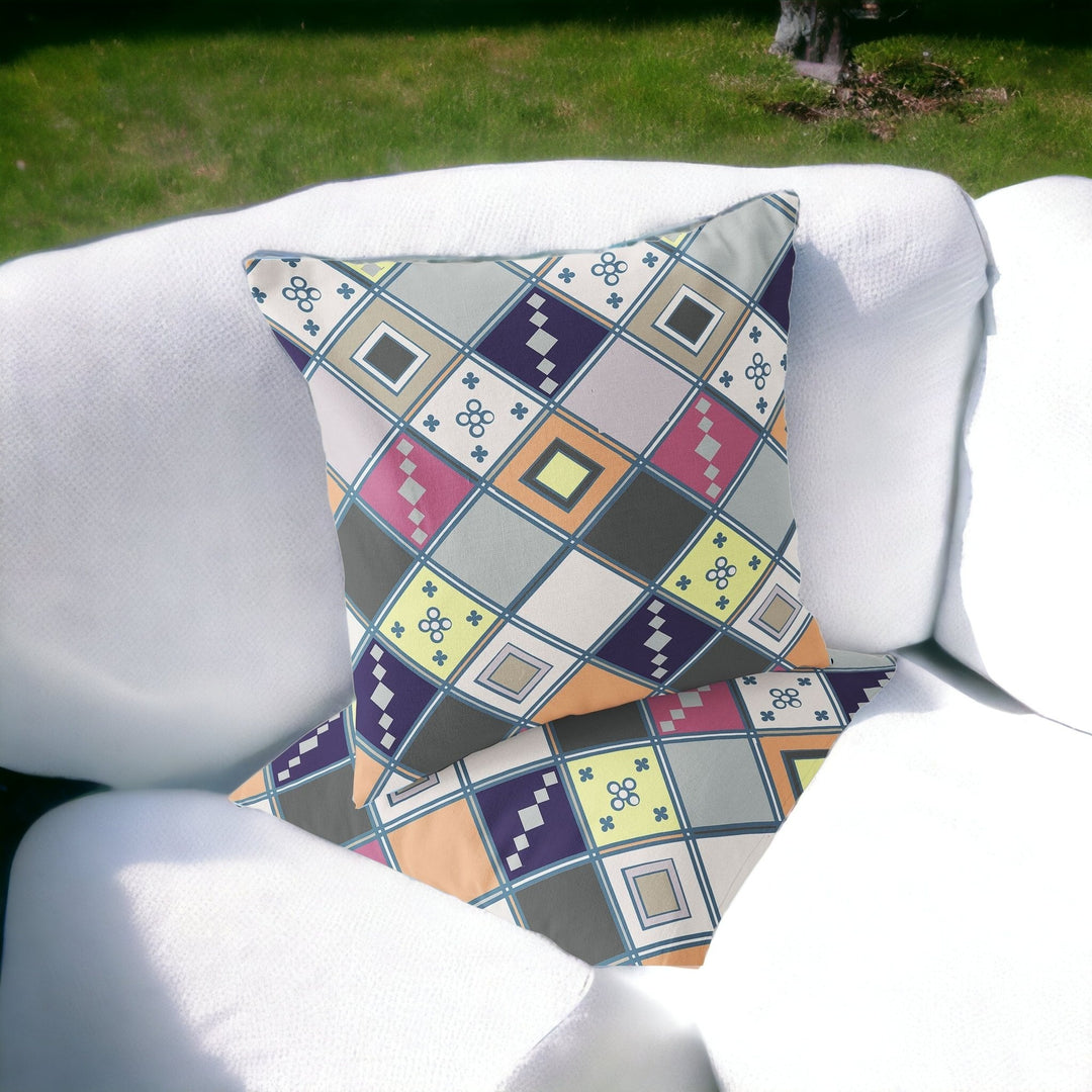 Set of Two 16" X 16" Beige and Pink Blown Seam Diamond Indoor Outdoor Throw Pillow