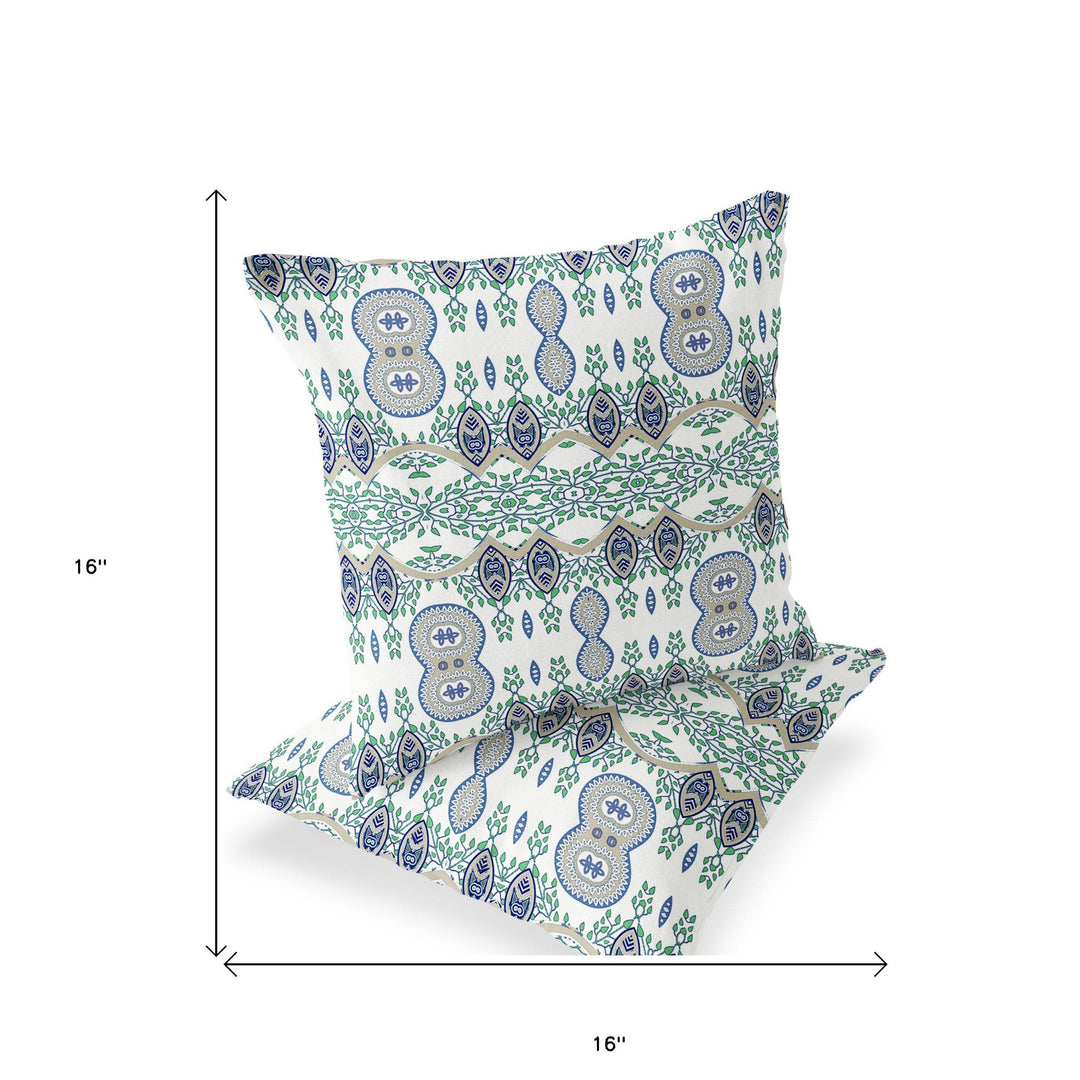 Set of Two 16" X 16" Off White Blown Seam Abstract Indoor Outdoor Throw Pillow