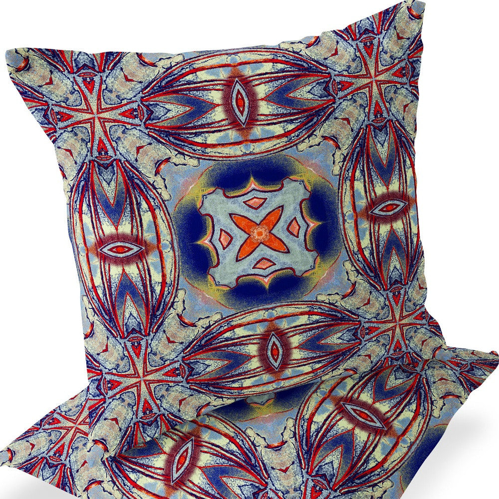 Set of Two 16" X 16" Gray and Orange Blown Seam Floral Indoor Outdoor Throw Pillow